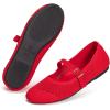 Frank Mully Women’s Mary Jane Flats Comfortable Dressy Ballet Flats Casual Round Toe Slip On Washable Knitted Fabric Office Work Woman Shoes(Red/Mesh)