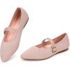 Frank Mully Women’s Mesh Flats Mary Jane Shoes Pointed Toe Lightweight with Adjustable Instep Strap Knit Flat Shoes for Women Dressy Casual Washable Walking Shoes(Solid Pink)