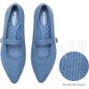 Frank Mully Women’s Mesh Flats Mary Jane Shoes Pointed Toe Lightweight with Adjustable Instep Strap Knit Flat Shoes for Women Dressy Casual Washable Walking Shoes(Solid Denim)