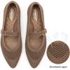 Frank Mully Women’s Mesh Flats Mary Jane Shoes Pointed Toe Lightweight with Adjustable Instep Strap Knit Flat Shoes for Women Dressy Casual Washable Walking Shoes(Brown)