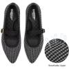 Frank Mully Women’s Mesh Flats Mary Jane Shoes Pointed Toe Lightweight with Adjustable Instep Strap Knit Flat Shoes for Women Dressy Casual Washable Walking Shoes(Black&white)