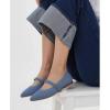 Frank Mully Women’s Mesh Flats Mary Jane Shoes Pointed Toe Lightweight with Adjustable Instep Strap Knit Flat Shoes for Women Dressy Casual Washable Walking Shoes(Solid Denim)