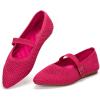Frank Mully Women’s Mesh Flats Mary Jane Shoes Pointed Toe Lightweight with Adjustable Instep Strap Knit Flat Shoes for Women Dressy Casual Washable Walking Shoes(Pitaya)
