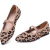 Frank Mully Women’s Mesh Flats Mary Jane Shoes Pointed Toe Lightweight with Adjustable Instep Strap Knit Flat Shoes for Women Dressy Casual Washable Walking Shoes(Solid Leopard)