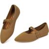 Frank Mully Women’s Mesh Flats Mary Jane Shoes Pointed Toe Lightweight with Adjustable Instep Strap Knit Flat Shoes for Women Dressy Casual Washable Walking Shoes(Solid Bronze)