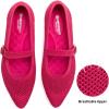 Frank Mully Women’s Mesh Flats Mary Jane Shoes Pointed Toe Lightweight with Adjustable Instep Strap Knit Flat Shoes for Women Dressy Casual Washable Walking Shoes(Pitaya)