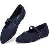 Frank Mully Women’s Mesh Flats Mary Jane Shoes Pointed Toe Lightweight with Adjustable Instep Strap Knit Flat Shoes for Women Dressy Casual Washable Walking Shoes(Navy)