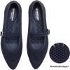 Frank Mully Women’s Mesh Flats Mary Jane Shoes Pointed Toe Lightweight with Adjustable Instep Strap Knit Flat Shoes for Women Dressy Casual Washable Walking Shoes(Navy)