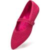 Frank Mully Women’s Mesh Flats Mary Jane Shoes Pointed Toe Lightweight with Adjustable Instep Strap Knit Flat Shoes for Women Dressy Casual Washable Walking Shoes(Pitaya)