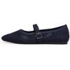 Frank Mully Women’s Mesh Flats Mary Jane Shoes Pointed Toe Lightweight with Adjustable Instep Strap Knit Flat Shoes for Women Dressy Casual Washable Walking Shoes(Navy)