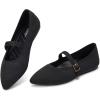 Frank Mully Women’s Mesh Flats Mary Jane Shoes Pointed Toe Lightweight with Adjustable Instep Strap Knit Flat Shoes for Women Dressy Casual Washable Walking Shoes(Solid Black)