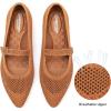 Frank Mully Women’s Mesh Flats Mary Jane Shoes Pointed Toe Lightweight with Adjustable Instep Strap Knit Flat Shoes for Women Dressy Casual Washable Walking Shoes(Tan)