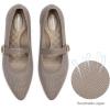 Frank Mully Women’s Mesh Flats Mary Jane Shoes Pointed Toe Lightweight with Adjustable Instep Strap Knit Flat Shoes for Women Dressy Casual Washable Walking Shoes(Solid Coffee)