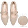 Frank Mully Women’s Mesh Flats Mary Jane Shoes Pointed Toe Lightweight with Adjustable Instep Strap Knit Flat Shoes for Women Dressy Casual Washable Walking Shoes(Solid Ecru)