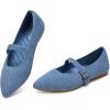 Frank Mully Women’s Mesh Flats Mary Jane Shoes Pointed Toe Lightweight with Adjustable Instep Strap Knit Flat Shoes for Women Dressy Casual Washable Walking Shoes(Solid Denim)