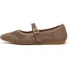 Frank Mully Women’s Mesh Flats Mary Jane Shoes Pointed Toe Lightweight with Adjustable Instep Strap Knit Flat Shoes for Women Dressy Casual Washable Walking Shoes(Brown)