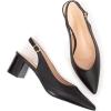 Frank Mully Women’s Slingback Heels Pointed Toe Work Pumps Comfortable Chunky Pumps Closed Toe Stylish Dressy Shoes(Black/Pu)