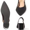 Frank Mully Women’s Slingback Heels Pointed Toe Work Pumps Comfortable Chunky Pumps Closed Toe Stylish Dressy Shoes(Black/Suede)