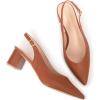 Frank Mully Women’s Slingback Heels Pointed Toe Work Pumps Comfortable Chunky Pumps Closed Toe Stylish Dressy Shoes(Brown/Pu)