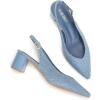 Frank Mully Women’s Slingback Heels Pointed Toe Work Pumps Comfortable Chunky Pumps Closed Toe Stylish Dressy Shoes(Denim/Pu)