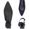 Frank Mully Women’s Slingback Heels Pointed Toe Work Pumps Comfortable Chunky Pumps Closed Toe Stylish Dressy Shoes(Navy/Knit)