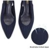 Frank Mully Women’s Slingback Heels Pointed Toe Work Pumps Comfortable Chunky Pumps Closed Toe Stylish Dressy Shoes(Navy/Knit)