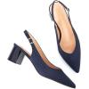 Frank Mully Women’s Slingback Heels Pointed Toe Work Pumps Comfortable Chunky Pumps Closed Toe Stylish Dressy Shoes(Navy/Suede)