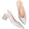 Frank Mully Women’s Slingback Heels Pointed Toe Work Pumps Comfortable Chunky Pumps Closed Toe Stylish Dressy Shoes(Silver/Pu)