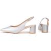 Frank Mully Women’s Slingback Heels Pointed Toe Work Pumps Comfortable Chunky Pumps Closed Toe Stylish Dressy Shoes(Silver/Pu)
