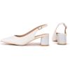 Frank Mully Women’s Slingback Heels Pointed Toe Work Pumps Comfortable Chunky Pumps Closed Toe Stylish Dressy Shoes(White/Pu)