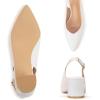 Frank Mully Women’s Slingback Heels Pointed Toe Work Pumps Comfortable Chunky Pumps Closed Toe Stylish Dressy Shoes(White/Pu)
