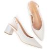 Frank Mully Women’s Slingback Heels Pointed Toe Work Pumps Comfortable Chunky Pumps Closed Toe Stylish Dressy Shoes(White/Pu)