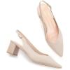 Frank Mully Women’s Slingback Heels Pointed Toe Work Pumps Comfortable Chunky Pumps Knitted Closed Toe Stylish Dressy Shoes(Beige)