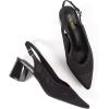 Frank Mully Women’s Slingback Heels Pointed Toe Work Pumps Comfortable Chunky Pumps Knitted Closed Toe Stylish Dressy Shoes(Black/Mesh)