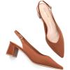 Frank Mully Women’s Slingback Heels Pointed Toe Work Pumps Comfortable Chunky Pumps Knitted Closed Toe Stylish Dressy Shoes(Brown)