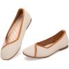 Frank Mully Womens Square Toe Flat Shoes Comfortable Knitted Flats Work Flats for Woman(6081nude)
