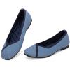Frank Mully Womens Square Toe Flat Shoes Comfortable Knitted Flats Work Flats for Woman(Blue)