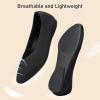 Frank Mully Women’s Square Toe Knitted Flats Breathable Lightweight Slip-On Shoes with Arch Support for All-Day Comfort(Black)
