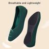 Frank Mully Women’s Square Toe Knitted Flats Breathable Lightweight Slip-On Shoes with Arch Support for All-Day Comfort(Green/Mesh)