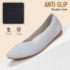 Frank Mully Women’s Square Toe Knitted Flats Breathable Lightweight Slip-On Shoes with Arch Support for All-Day Comfort(Grey/Mesh)