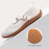 Frank Mully Women’s Wide Width Flats Mary Jane Flat Comofortable Knit Ballet Flat Wide Toe Box Dress Shoes with Adjustable Straps(Beige)