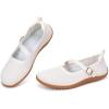 Frank Mully Women’s Wide Width Flats Mary Jane Flat Comofortable Knit Ballet Flat Wide Toe Box Dress Shoes with Adjustable Straps(Beige)