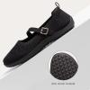 Frank Mully Women’s Wide Width Flats Mary Jane Flat Comofortable Knit Ballet Flat Wide Toe Box Dress Shoes with Adjustable Straps(Black)