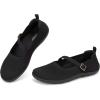 Frank Mully Women’s Wide Width Flats Mary Jane Flat Comofortable Knit Ballet Flat Wide Toe Box Dress Shoes with Adjustable Straps(Black)