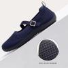 Frank Mully Women’s Wide Width Flats Mary Jane Flat Comofortable Knit Ballet Flat Wide Toe Box Dress Shoes with Adjustable Straps(Dark Blue)