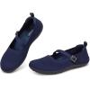 Frank Mully Women’s Wide Width Flats Mary Jane Flat Comofortable Knit Ballet Flat Wide Toe Box Dress Shoes with Adjustable Straps(Dark Blue)
