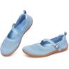 Frank Mully Women’s Wide Width Flats Mary Jane Flat Comofortable Knit Ballet Flat Wide Toe Box Dress Shoes with Adjustable Straps(Light Blue)