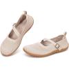 Frank Mully Women’s Wide Width Flats Mary Jane Flat Comofortable Knit Ballet Flat Wide Toe Box Dress Shoes with Adjustable Straps(Nude)