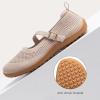 Frank Mully Women’s Wide Width Flats Mary Jane Flat Comofortable Knit Ballet Flat Wide Toe Box Dress Shoes with Adjustable Straps(Nude)