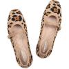 Frank Mully Mary Jane Women Flat Shoes Slip on Square-Toe Washable Shoes Comfortable for Dressy and Work with Ankle Strap(Leopard Beige)